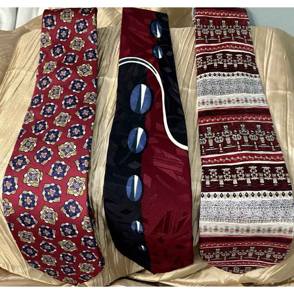 3 Men’s Ties Red Multicolored Art Deco Retro Classic Ruffini Sutter & Grant
